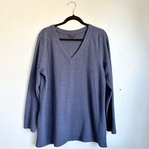 J. Jill Women’s Blue Speckled‎ V-Neck Ribbed Cotton Pullover Top Size Large EUC